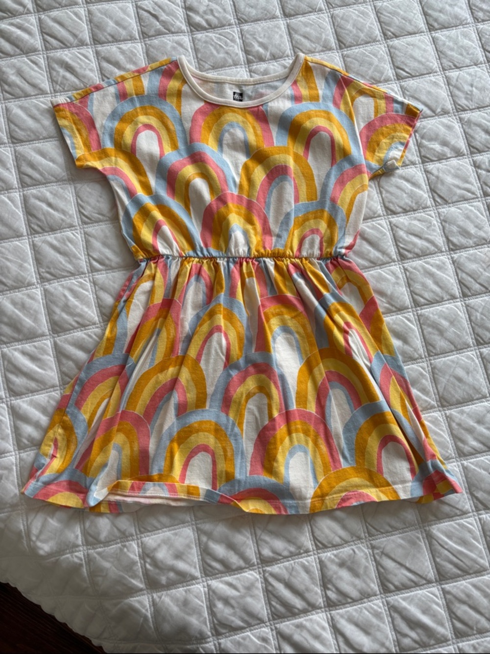 Tea Collection Rainbow Print Cotton Dress - Yellow, Pink & Blue